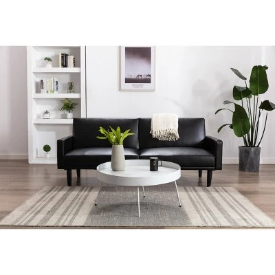 Faux Leather Futon Sofa With Arms Black - Room Essentials™ 3 Faux Leather Futon Sofa With Arms Black - Room Essentials™