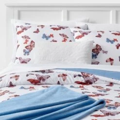 Butterfly Print Microfiber Decorative Bed Set With Throw Blue/Red/White - Room Essentials™ -Room Essentials Sale GUEST e00afba5 a714 4928 90f7 d5171afd96c9